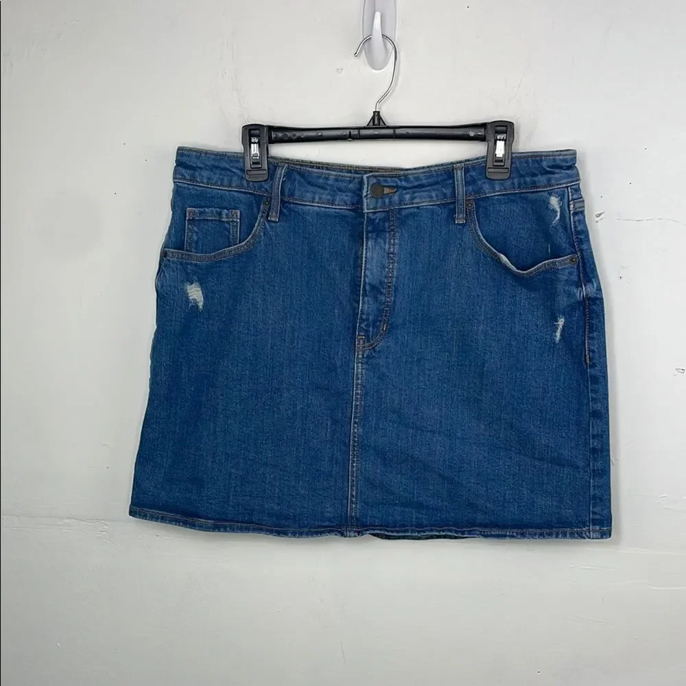 Old Navy Blue Mini Casual Denim Jean distressed skirt size 16